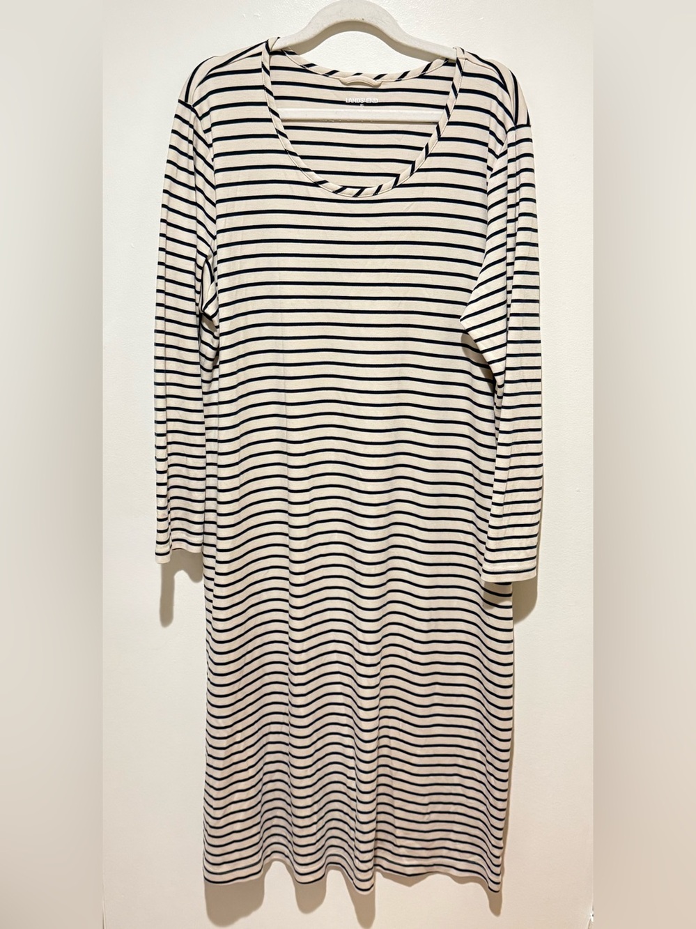 Lands' End Women’s Long Sleeve Striped Dress 100% Cotton - Black & Cream